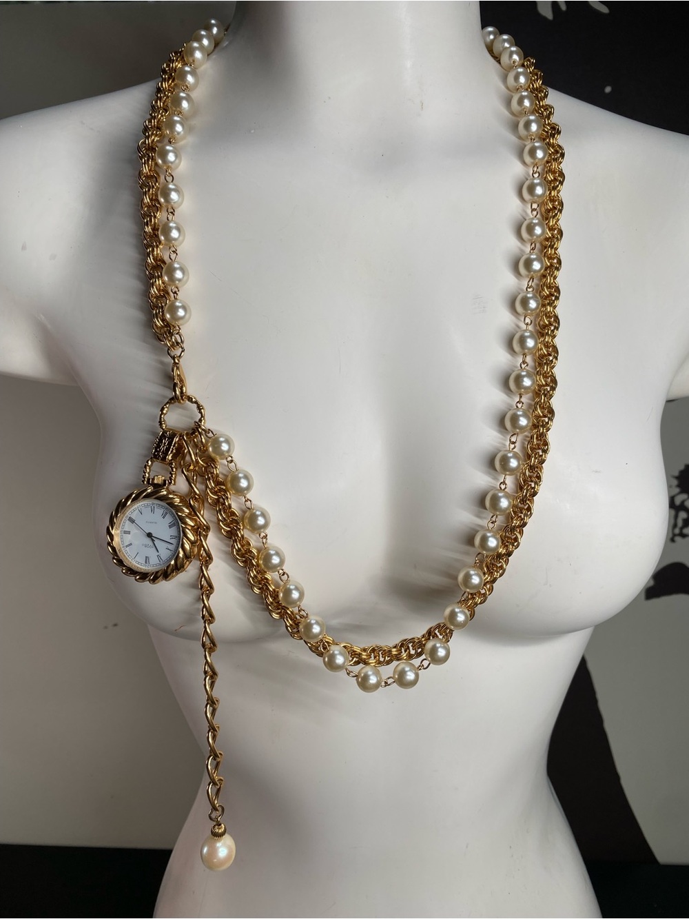 Vintage Gold Chain  Pearl Necklace/Belt  With Pendant 1928  Watch